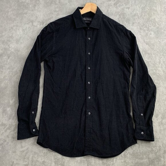 Ralph Lauren Black Label Shirt Mens 15.5 Pinwale Corduroy Black Tailored Fit - Picture 1 of 9